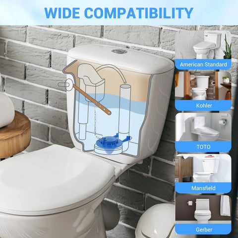 2 Inch Toilet Flapper Replacement Fits Most 2 Inch Flush Valve Toilets From American Standard Kohler Fluidmaster Toto Gerber Leak Proof Rubber Seal With Stainless Chain Blue 1 Pack Easy Install Water Saving, toilet tank compatibility
