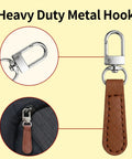 Leather Zipper Pull Replacement Kit With Detachable Clips 16Pcs Assorted Colors Easy Tool Free Install For Luggage Backpacks Jackets Purses Universal Fixer Great For Quick DIY Gear Repair On The Go displayed with metal hook detail.