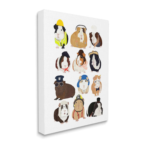 Whimsical Guinea Pigs In Playful Uniforms Canvas Wall Art For Kids Room And Playroom Gallery Wrapped Home Decor 16X20 Inches, colorful cartoon designs.