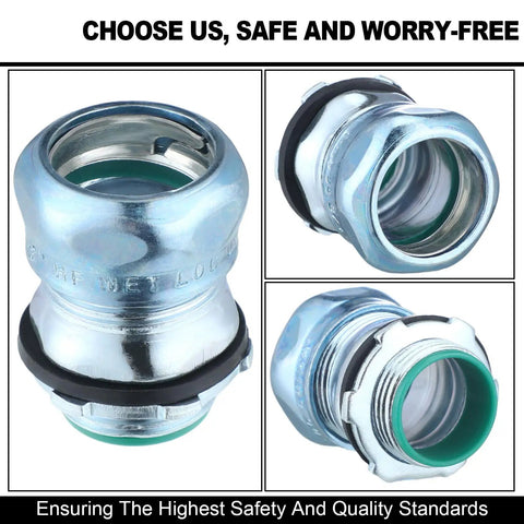 Kickass 10 Pack 1/2 Inch EMT Raintight Compression Connectors showing zinc plated waterproof electrical box fittings for reliable wiring.