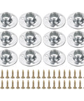 Premium M10 Tee Nuts With Included Screws And Galvanized Steel Round Base Flange Inserts for furniture builds, showing 12 flange nuts and screws.