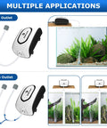 Amazon Fishkeeper aquarium air pump, 3W/5W, white compact pump with dual outlets, hoses, check valve and Y-splitter.