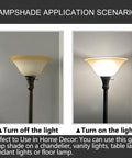 Antique Alabaster Marbleized Floor Lamp Shade Replacement 12 Inch Dope Vintage Torchiere Style Glass Lamp Shade For Home Lighting Retro Look Easy 1.72 Inch Fitting Opening usage example with light on and off.
