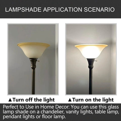 Antique Alabaster Marbleized Floor Lamp Shade Replacement 12 Inch Dope Vintage Torchiere Style Glass Lamp Shade For Home Lighting Retro Look Easy 1.72 Inch Fitting Opening usage example with light on and off.