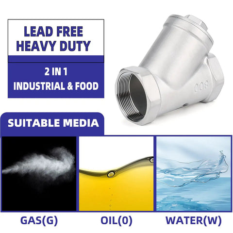 Beefy Heavy Duty 304 Stainless Steel Y Strainer 2 Inch NPT Female Filtration With 80 Mesh Screen for gas, oil, water filtration.