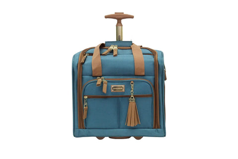 15 Inch Carry On Luggage For Women Lightweight Rolling Spinner Wheels Underseat Bag For Weekend Trips And Business Travel Teal Blue