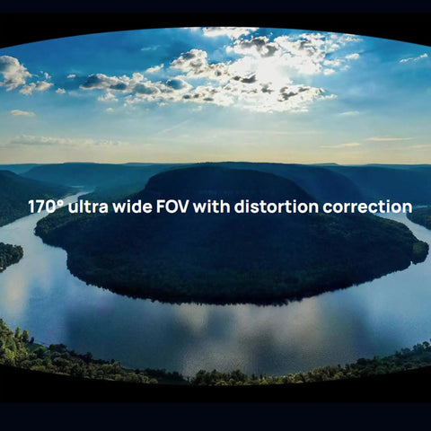 Mountain and river landscape viewed with 170° ultra wide FOV using C110 Plus 4K Action Camera Bundle With Gyro Stabilization.