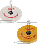Premium 6 Inch Cotton Buffing Wheel Kit For Bench Grinders And Polishers featuring white and yellow wheels with 1/2 inch arbor.
