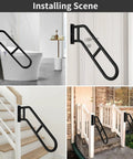 Heavy Duty Wall Mounted Grab Bar For Outdoor Steps No Sweat Assembly Non Slip Safety Railing For Porch Deck Backyard And Garage installed on steps and door