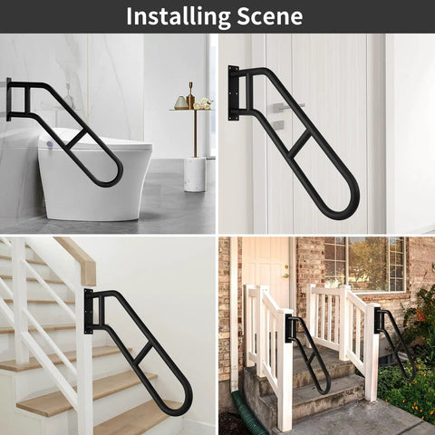 Heavy Duty Wall Mounted Grab Bar For Outdoor Steps No Sweat Assembly Non Slip Safety Railing For Porch Deck Backyard And Garage installed on steps and door