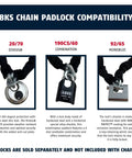 Compatibility of Squared Link Security Chain 10 Foot Long 5 Sixteenth Inch Thick Heavy Duty Lock Chain with various padlocks.