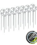 Heavy Duty 6 Inch Galvanized Landscape Stake Set 100 Pcs 11 Gauge Circle Top Garden Staples Durable G Shaped Ground Pins visible