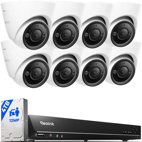12MP PoE Security Camera System With 8 Cameras, H.265, 16 Channel NVR, 4TB HDD, Full Color Night Vision With Spotlight