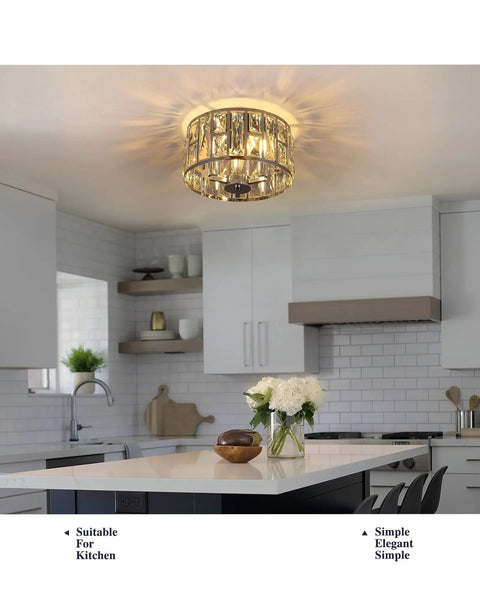 12 Inch Semi Flush Mount Crystal Ceiling Light With Matte Black Finish, 3 Light Modern Chandelier Fixture in modern kitchen
