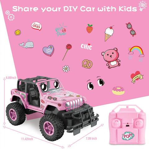 Pink DIY Sticker RC Jeep For Girls With 2.4Ghz Remote Control Off Road Little Girl Toy Car Personalize With Sticker Kit