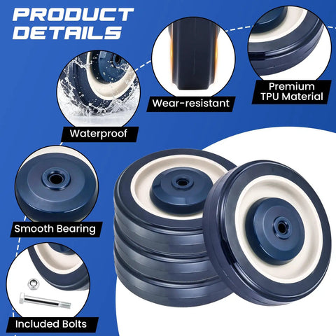 Built To Haul Heavy Duty 5 Inch Caster Wheels for Shopping Carts Replacement Set of 4 with waterproof and TPU material properties