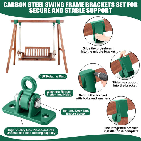 Heavy Duty A Frame Swing Set Bracket Kit With 2 Brackets 6 Swing Hangers Mounting Parts For 4x4 Posts And 4x6 Beams Green Steel Swing Set Hardware For Outdoor Backyard Playground