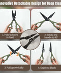 All-Purpose Kitchen Scissors With Extra Sharp Blades, Built-In Knife Sharpener And Sheath, Stainless Steel Anti-Rust Black Titanium Plated, Dishwasher Safe, Heavy Duty Shears For Poultry Meats And Everyday Cutting, Green, detachable blades demo