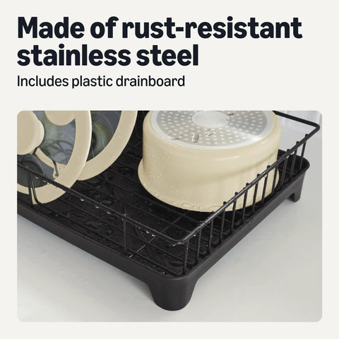 Sleek Stainless Steel Dish Drying Rack Kitchen Counter Organizer Rust Resistant Space Saver With Drain Board Rotatable Spout Easy Peasy Cleanup Fits 10 Pieces For Your Nifty Spot Black