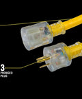 Heavy Duty 50 Foot Outdoor Extension Cord With Lighted End For Safety Waterproof SJTW 10 3 High Visibility Yellow Jacket