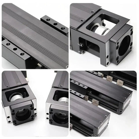 Top Tier Linear Actuator Delivers Dead Set Precise Point Oh One Millimeter Accuracy Heavy Duty Forty Kilogram Load Capacity Compatible With Nema Motors For Cnc Builds And Robotics Built To Rock Your Daily Workflow. Close-up of black linear actuator components.