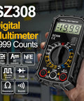 Versatile Digital Multimeter For AC And DC Voltage, Current, Resistance, Continuity, And Diode Testing in hand with display reading