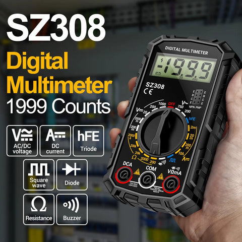 Versatile Digital Multimeter For AC And DC Voltage, Current, Resistance, Continuity, And Diode Testing in hand with display reading