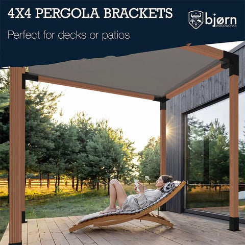Modular Pergola Kit With Easy DIY Hardware And Elevated Wood Stand No Brainer Setup Powder Coated Steel Brackets In Silver Gray