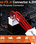 Close-up of Mini-Fit Jr Crimping Kit Pro Grade with 12 Connector Types 2-10 Pin Molex 4.2mm on a circuit board.