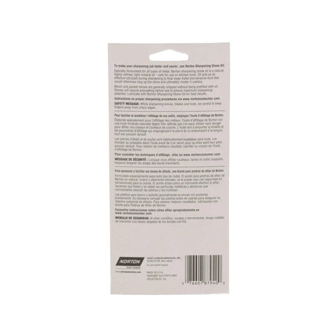 Back of packaging for Pro Grade Knife Sharpener Stone Oil And Honing Oil For Tools And Knives, 4.5 Ounce Bottle, with instructions
