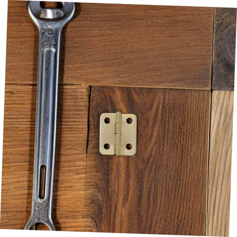 40 Pcs Small Brass Mini Hinges Hardware Kit With Screws For Jewelry Boxes Dollhouses And Wooden Crafts on wooden surface