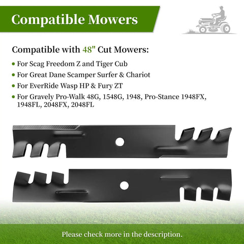 Three Pack Mower Blades For 48 Inch Decks Fit Hustler Bad Boy Scag Bunton Great Dane Replaces 482877 481706 795757 and others