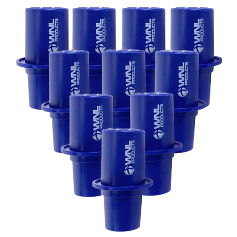 Front view of blue WNL Practi-Valve CPR training valves in a 10-pack bundle.