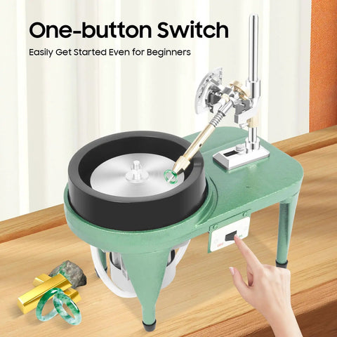 Heavy Duty 6 Inch 180W Gem Faceting Polisher Flat Grinder at 2800 RPM on workbench with one-button switch feature