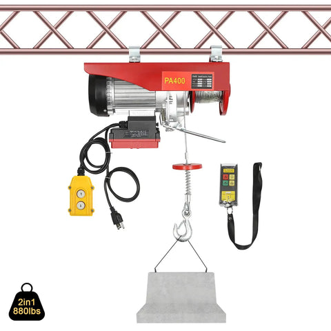 Heavy Duty Electric Hoist With Remote Control For Lifting Engines And Heavy Gear At The Garahage Or Shop, Built For Tough Jobs And Fast Work Any Day! mounted on a truss with remote control.