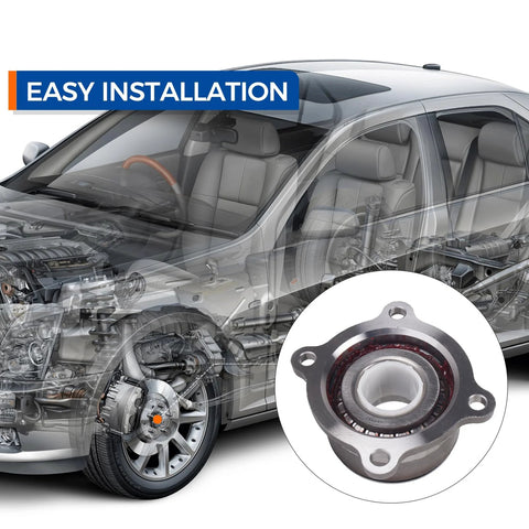 Easy installation of Plug-And-Play Rear Wheel Bearing Hub Assembly for Nissan Frontier, Xterra, and Suzuki Equator; close-up view.
