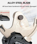 Close-up of alloy steel blade for 18V Cordless Hydraulic Cable Cutter With 4Ah Battery, showing durable, hardened edges.