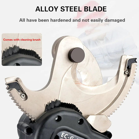 Close-up of alloy steel blade for 18V Cordless Hydraulic Cable Cutter With 4Ah Battery, showing durable, hardened edges.