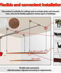 Diagram of One Person Adjustable Overhead Garage Storage Lift With Hand Crank No Ladder Needed Heavy Duty Ceiling Mounted Rack System 300 Lb Capacity Hoist For Easy Garage Organization And 16 Ft Reach installation showing dimensions and components.
