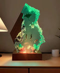 Scuba Diver Ocean Resin Lamp With Multicolor LED Night Light, USB Powered Handmade Epoxy Decor on wood base featuring 3D ocean scene.