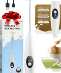 USB Rechargeable Milk Frother Handheld 3 Speed Electric Wand With Digital Display For Creamy Cappuccino Latte Matcha And Hot Chocolate Portable Coffee Mixer For Home Office Travel displayed with packaging and USB cable.