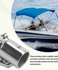Beefy Bimini Top Hardware Kit With Deck Hinges, Quick Release Pins And Eye End Caps, boat with blue top on water