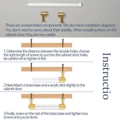 Installation guide for Brass And Clear Acrylic Kitchen Cabinet Pulls 7 Inch Center To Center Hole 4 Pack Gold And Clear.