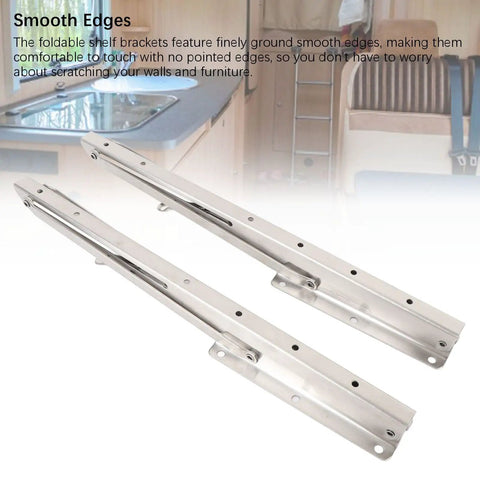 Heavy Duty 15.6 Inch Stainless Steel Folding Wall Shelf Bracket Hinge with smooth edges in a kitchen setting