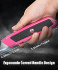 Two Pack Retractable Box Cutter Knife Set With Metal Body Heavy Duty Utility Knives For Cardboard Box Opening Packaging And Craft Projects Durable Steel Build, pink 14.8 cm knife in hand