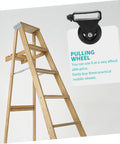 Make Moving Gear A Breeze With These Two Heavy Duty Retractable Ladder Wheels Featuring Swivel Caster Castors For Snappy Easy Roll Smooth Stair Handling Workshop Kit, showing telescopic ladder with a black caster.