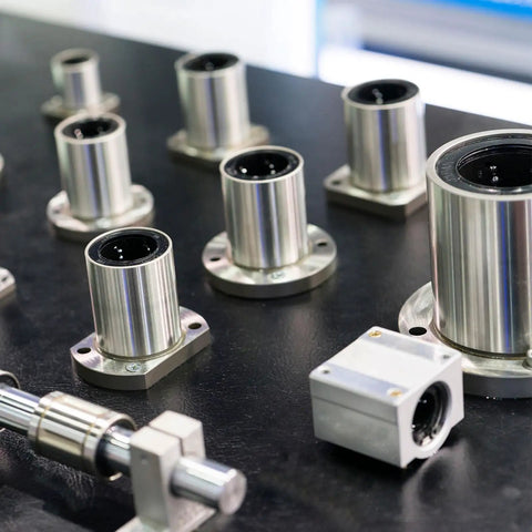 Open Type Linear Ball Bearings LM16UUOP 16mm Bore, 28mm Outer Diameter, displayed on a table, used for CNC machines and 3D printers