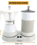 Three Cup Electric Moka Pot With Built In Milk Frother For Barista Style Espresso At Home Cappuccino Latte Mocha White Coffee Maker