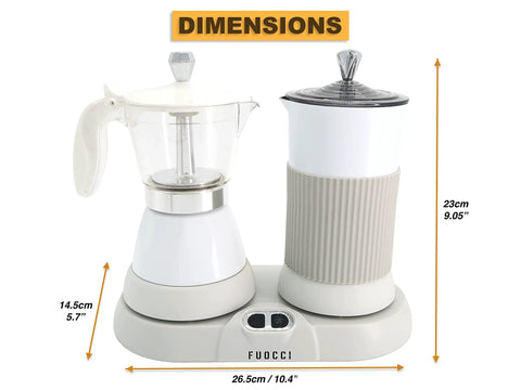 Three Cup Electric Moka Pot With Built In Milk Frother For Barista Style Espresso At Home Cappuccino Latte Mocha White Coffee Maker