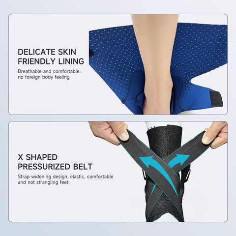 Close-up of the Right Ankle Brace for Women and Men, Sprain Recovery Support with delicate lining and X-shaped pressurized belt